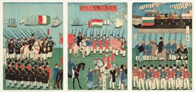 Aankomst van vijf naties in Yokohama door Utagawa Yoshikazu